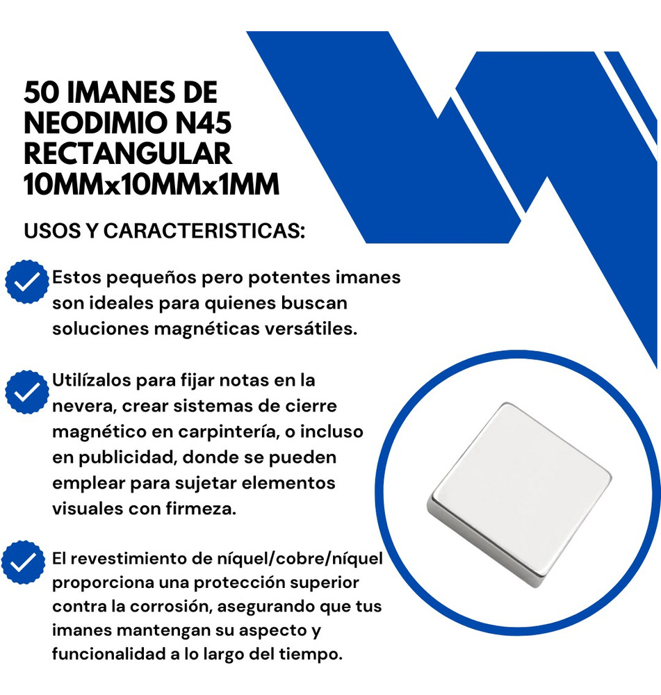 Set 50 Imanes Neodimio N45 Rectangular 10mmx10mmx1mm - Imagen 4