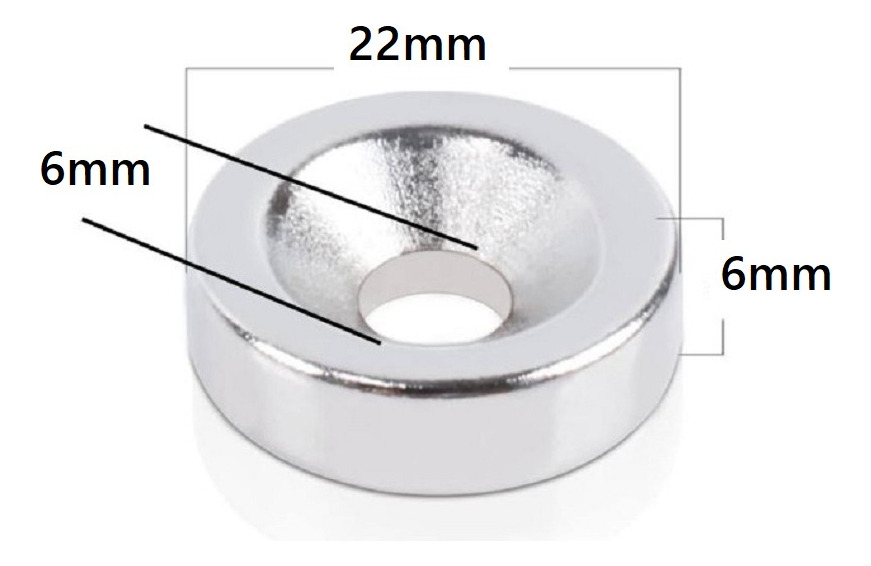 Un Iman Neodimio N45 Arandela Potente 22mm X 6mm Inoxidable - Imagen 3