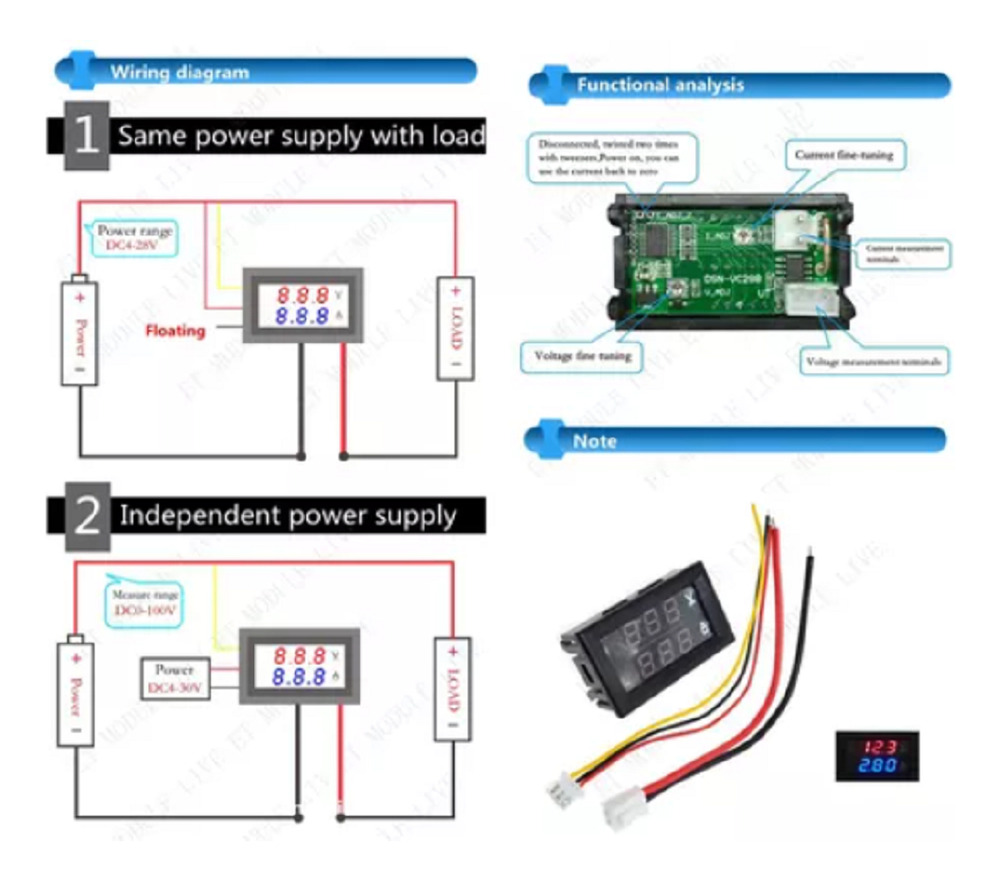Voltímetro Digital Dc 0-100v 10a Display Voltaje Corriente - Imagen 5