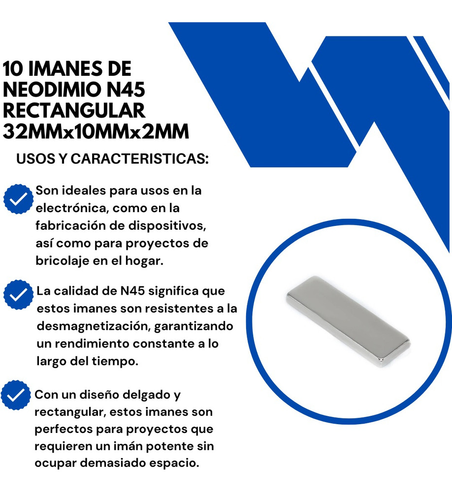 Set 10 Imanes Neodimio N45 32mmx10mmx2mm Rectangular - Imagen 5