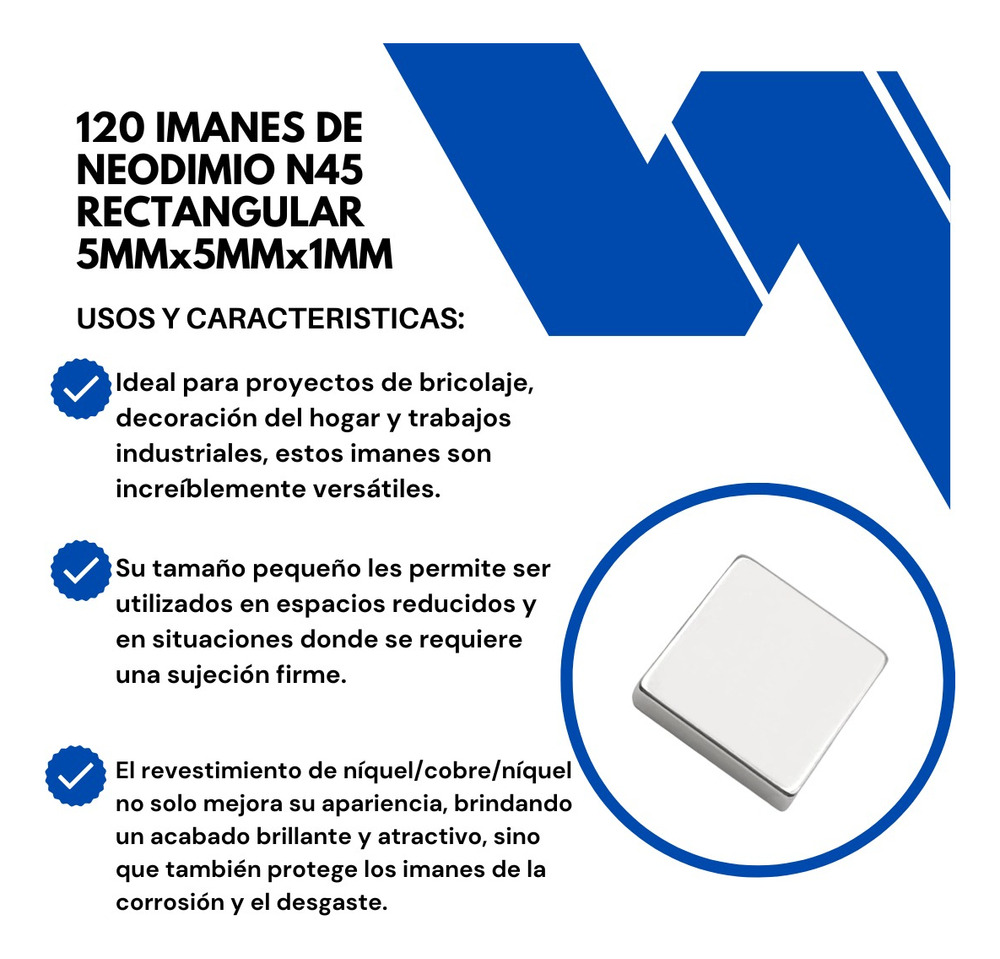 Set 120 Imanes Neodimio N45 Rectangular 5mmx5mmx1mm - Imagen 4
