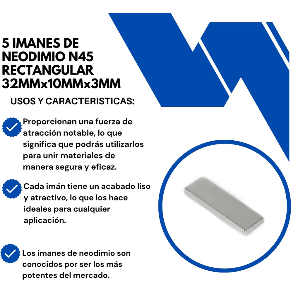 Set 5 Imanes Neodimio 32mmx10mmx3mm N45 Rectangular - Imagen 5